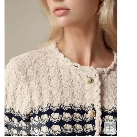 J. Crew Textured Crochet Lady Jacket, Navy Cream, Size Large - Picture 11 of 11